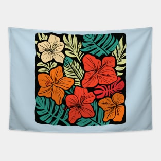 Hawaiian Floral Block Print Tapestry