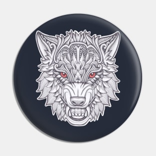 Wolf face with floral ornament decoration Pin