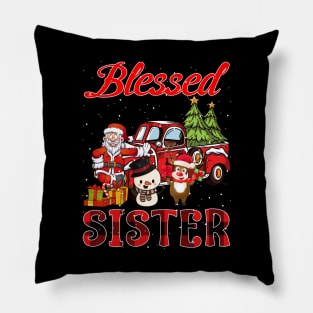 Blessed Sister Red Plaid Christmas Pillow