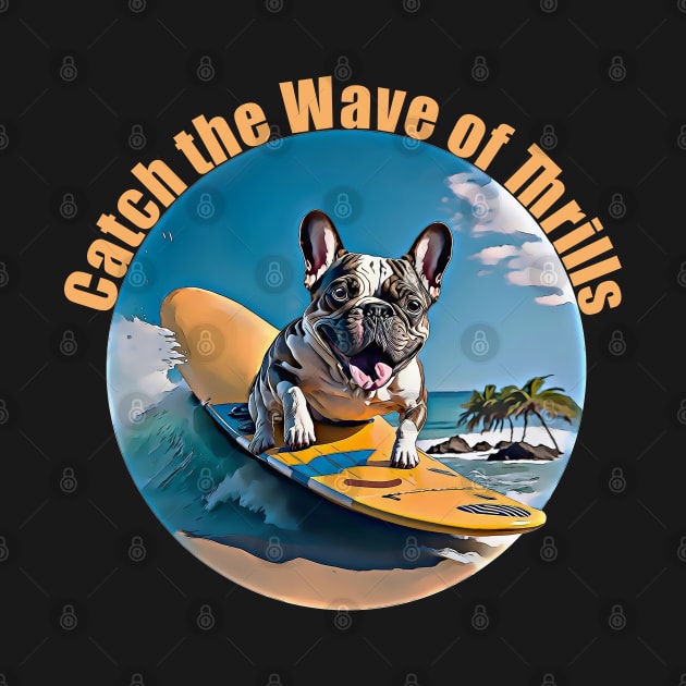 French bulldog surfing, frenchie dog, surfer and french bulldog lovers by Collagedream