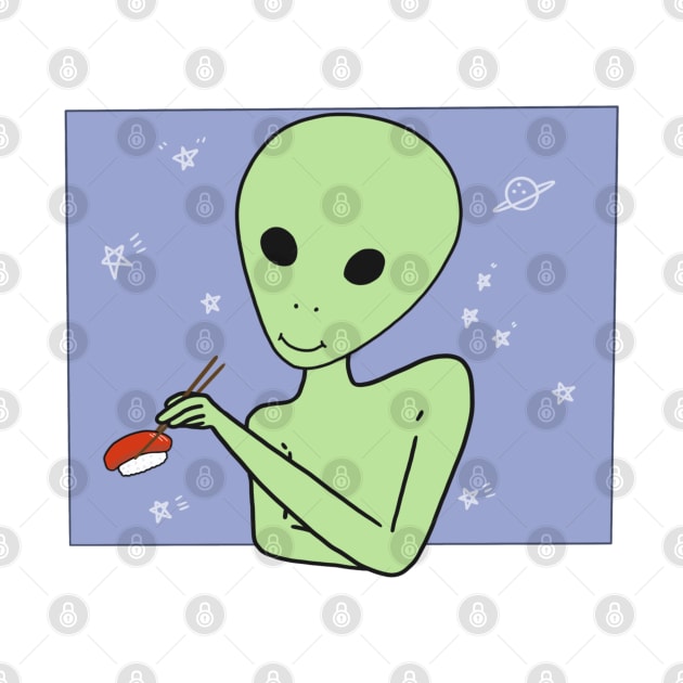 Alien Eating Sushi Meme Funny UFO ET Anime Logo by Marinaaa010