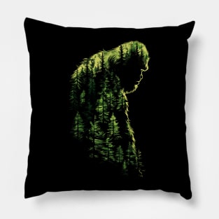 Double Exposure Bigfoot In the Forest Pillow