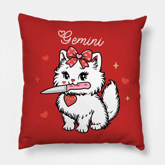 Gemini Sassy Valentines Kitty Pillow by moonstruck crystals