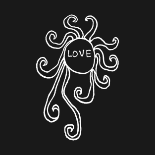 Artistic Hand-drawn Sun Design Love Text Black and White Graphic T-Shirt
