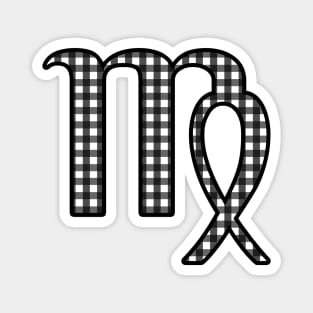 Virgo Zodiac Horoscope Symbol in Black and White Gingham Pattern Magnet