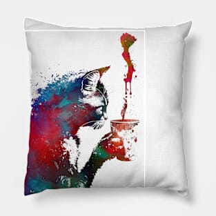 Cat coffee graphic art #cat Pillow