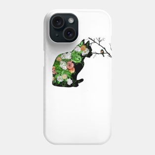 Floral Cat Silhouette Phone Case