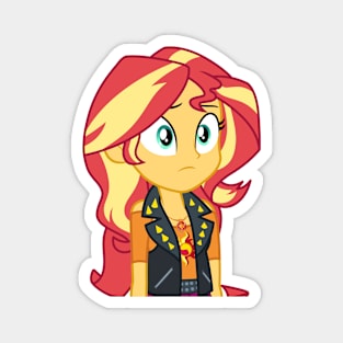 Sunset Shimmer looking at Wallflower Magnet