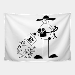 Planting with love minimalist line art Tapestry