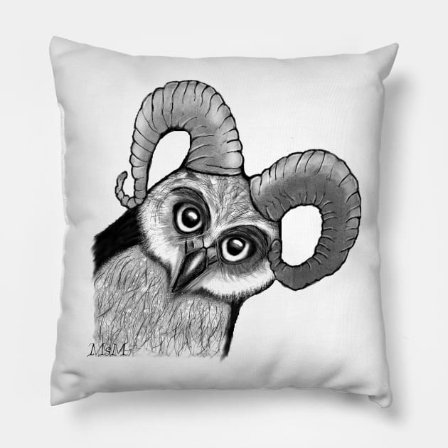 Owl with goat horn Pillow by msmart