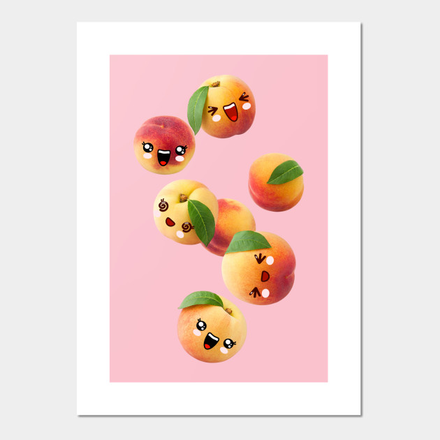 Cute Japanese Peach Party Fun Anime Style Kawaii Food Kawaii Peach Affiche Et Impression D Art Teepublic Fr