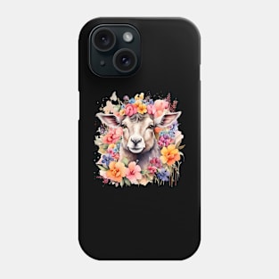 A sheep decorated with beautiful watercolor flowers Phone Case