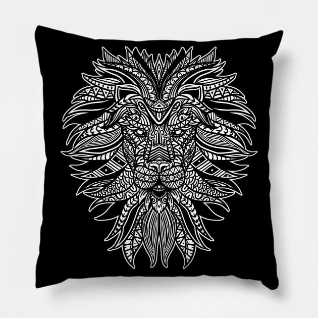 Lion Tribal Pillow by Barabarbar artwork