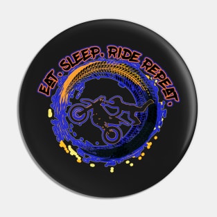 Blue and Orange Eat Sleep Ride Repeat Dirt Bike Motocross Pin