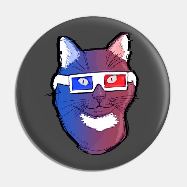 Retro Cat Wearing 80s 3D Glasses Illustration Pin by KimVanG