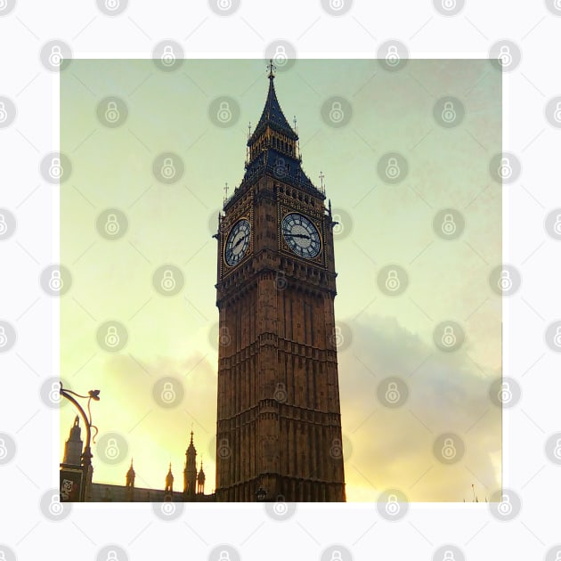 London Big Ben photoreal beautiful city purple pink aesthetic foggy design by BoogieCreates