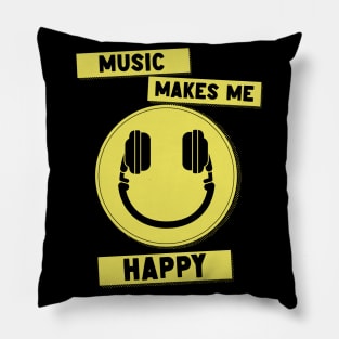 Music Makes Me Happy // Headphones Smiley Face Pillow