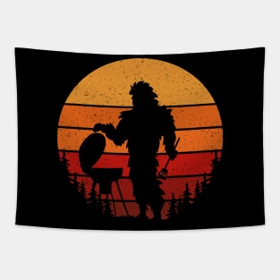 Retro Vintage Bigfoot Camping Breakfast Outdoors Sasquatch Tapestry