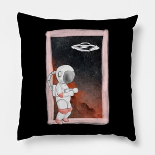 Floating astronaut Ufo alien abduction funny cute spaceship moon mars cosmic space Pillow