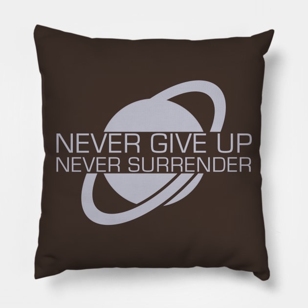 Never Give Up, Never Surrender Pillow by pinemach