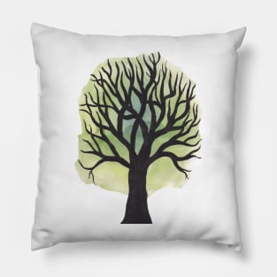 Silhouette tree with green sky Pillow