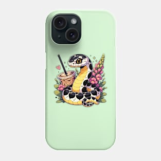 Cute Chibi Coffee Snake with Flowers Phone Case