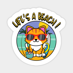 Cute orange cat Goes to the beach Magnet