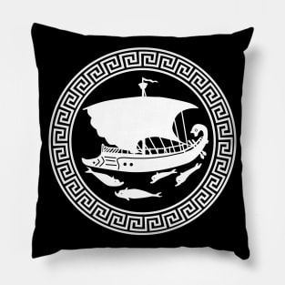 Round Greek Key Pattern,  Sail Ship with Dolphins Pillow