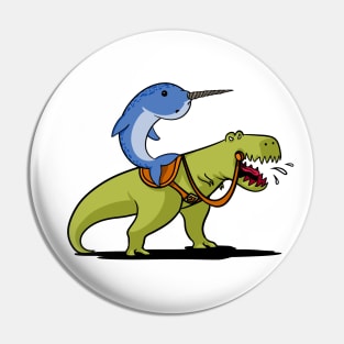 Narwhal Riding T-Rex Dinosaur Pin