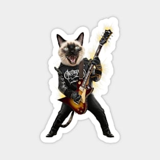 Cat Rock Siamese Funny Electric Guitar Punk Rocker Gift For Cat Mum Mom Dad Heavy Metal Kitten Cats Lover Magnet