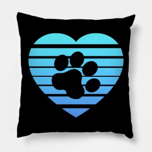 Cat Paw Heart Valentine - Light Blue Gradient Pillow