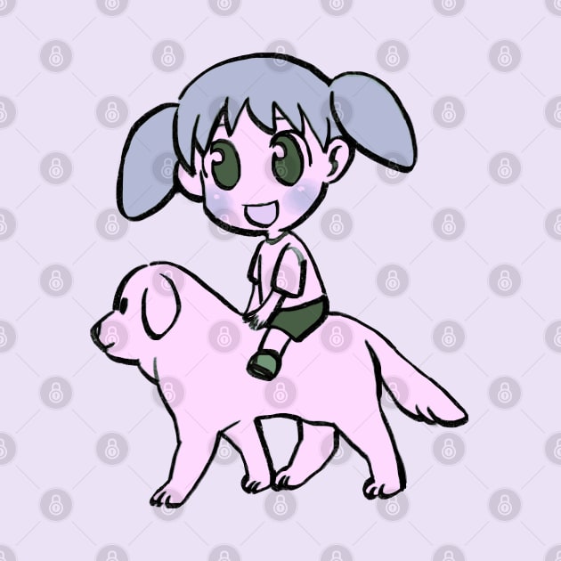 I draw chiyo chan riding her white dog tadakichi-san / azumanga daioh by mudwizard