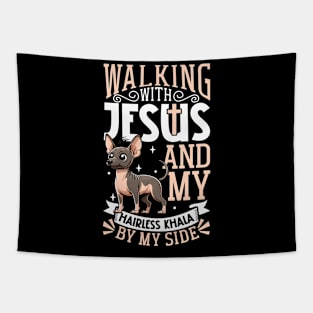 Jesus and dog - Hairless Khala Tapestry