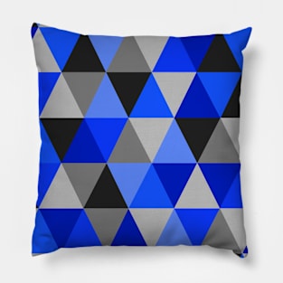 Bright Blue and Grey Geometric Art Pattern Pillow