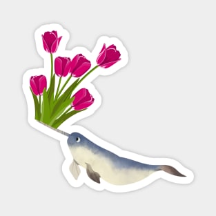 Narwhal Rose Cherry Tulip Flowers Magnet
