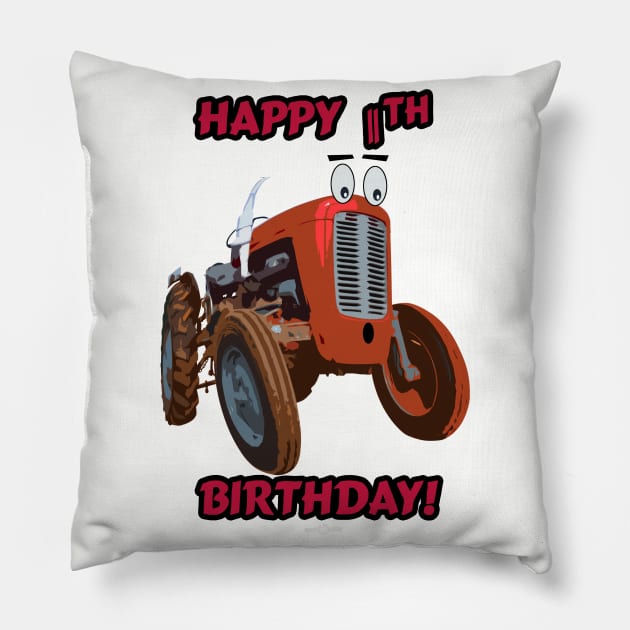 Happy 11th birthday tractor design Pillow by seadogprints