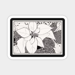 Zentangle Poinsettia Christmas Art Black and White Magnet