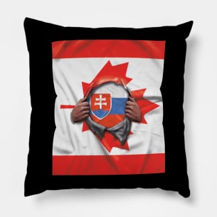 Slovakia Flag Canadian Flag Ripped Open - Gift for Slovakian From Slovakia Pillow