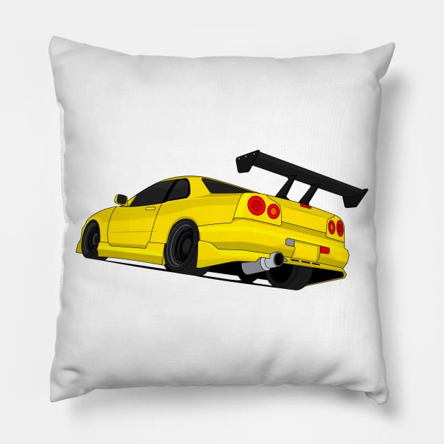 SKYLINE GTR R34 YELLOW Pillow by VENZ0LIC