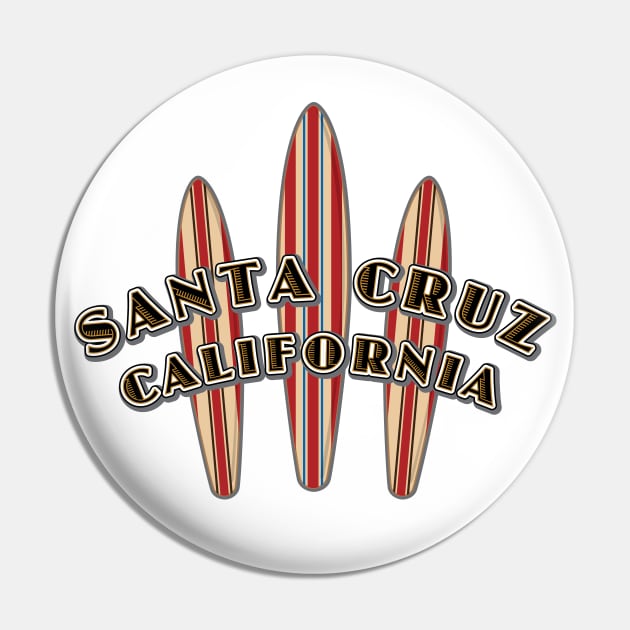 Santa Cruz California with three Surfboards Fan Logo Pack Sticker Lite Pin by PauHanaDesign