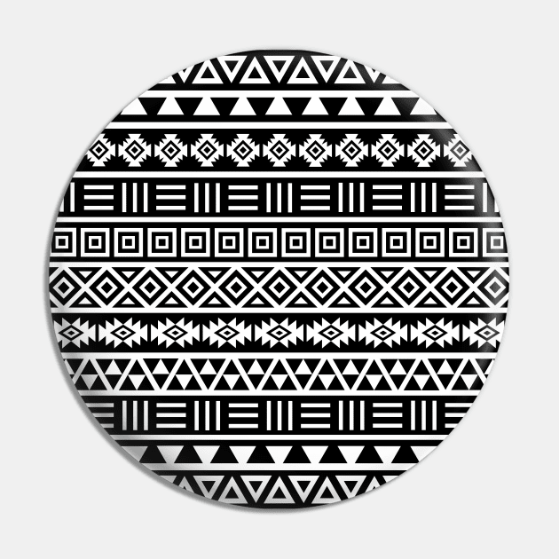 Aztec Influence Pattern White on Black Pin by NataliePaskell