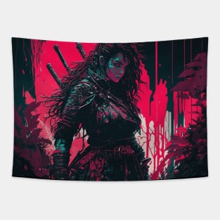 Female Cyberpunk Samurai Tapestry