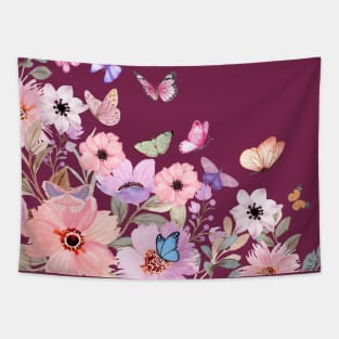 Watercolor Flower Border | Butterfflies Tapestry