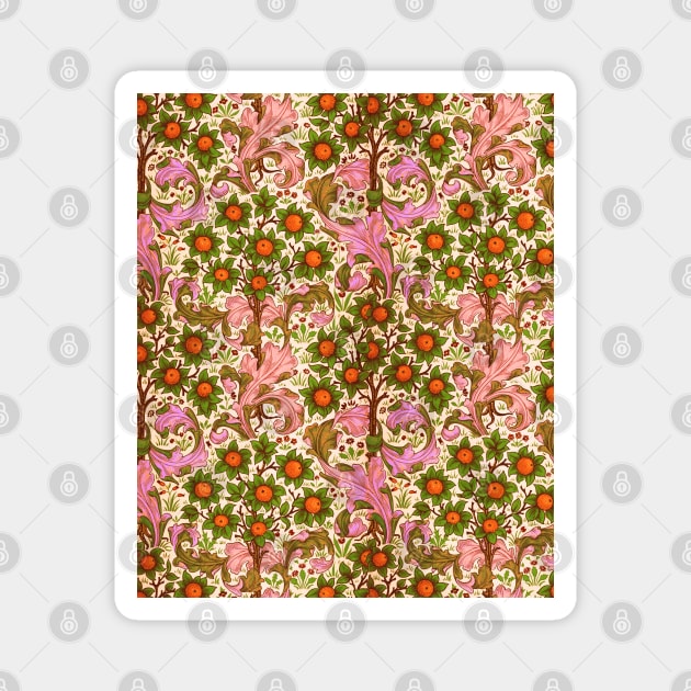 ORANGE TREE WITH PINK GREEN LEAVES ,FLOWERS Floral Art Nouveau Pattern Magnet by BulganLumini