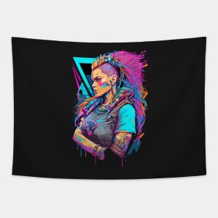 Neon Cyberpunk Viking - V1.15 Tapestry