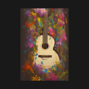 Acoustic Guitar with Flowers Watercolor T-Shirt