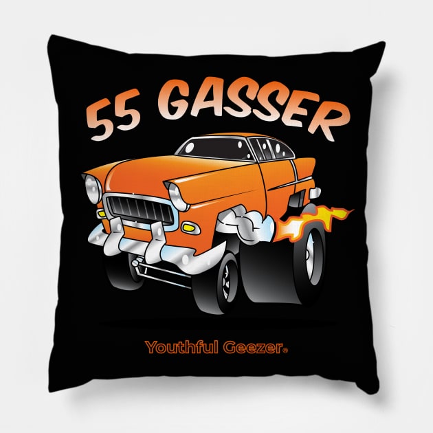 55 Gasser Cartoon Car Toon Pillow by YouthfulGeezer