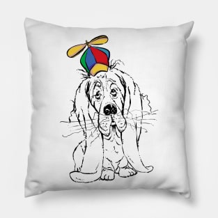 Cute Droopy Basset Hound with a Spinner Hat Pillow