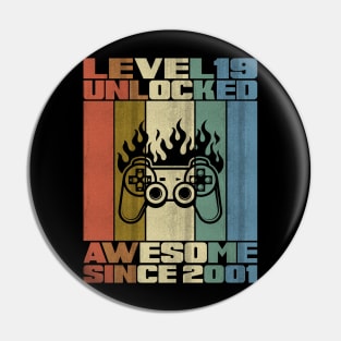 Level 19 Unlocked Birthday 19 Years Old Awesome Since 2001 Pin