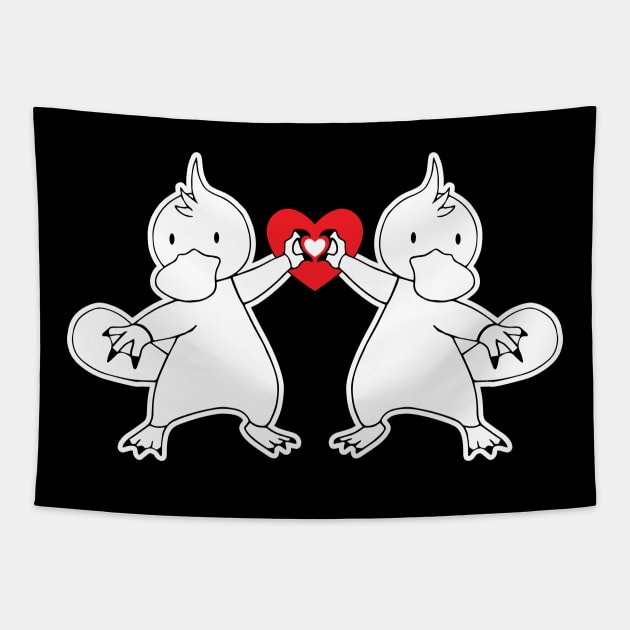 Aplatypuss Love heart hands Tapestry by Abuewaida 